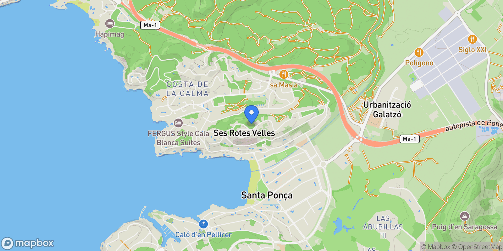 Map showing 07183 Rotes Velles, Illes Balears, Spain, Rotes Velles, Calvia, Balearic Islands.