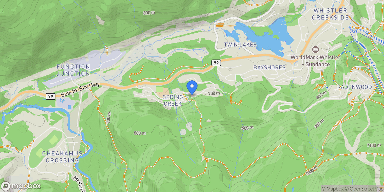 Map showing 1530 Spring Creek Drive, Whistler, British Columbia, Canada.