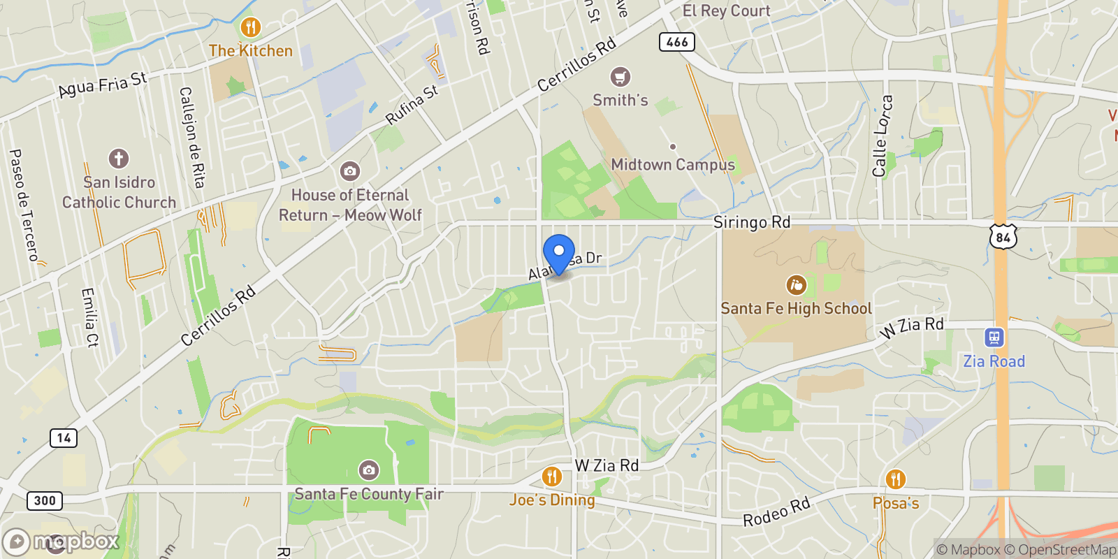 Map showing 2725 Camino Chueco, Santa Fe, NM 87505, Santa Fe, New Mexico, United States.