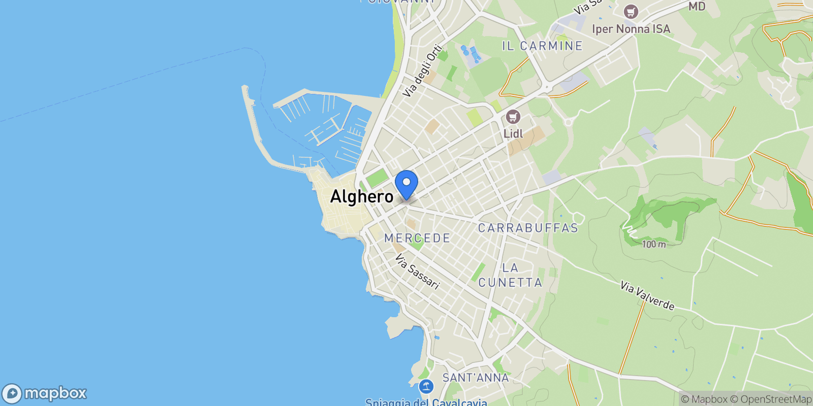 Map showing 07041 Alghero, Province of Sassari, Italy, Alghero, Sardinia, Italy.