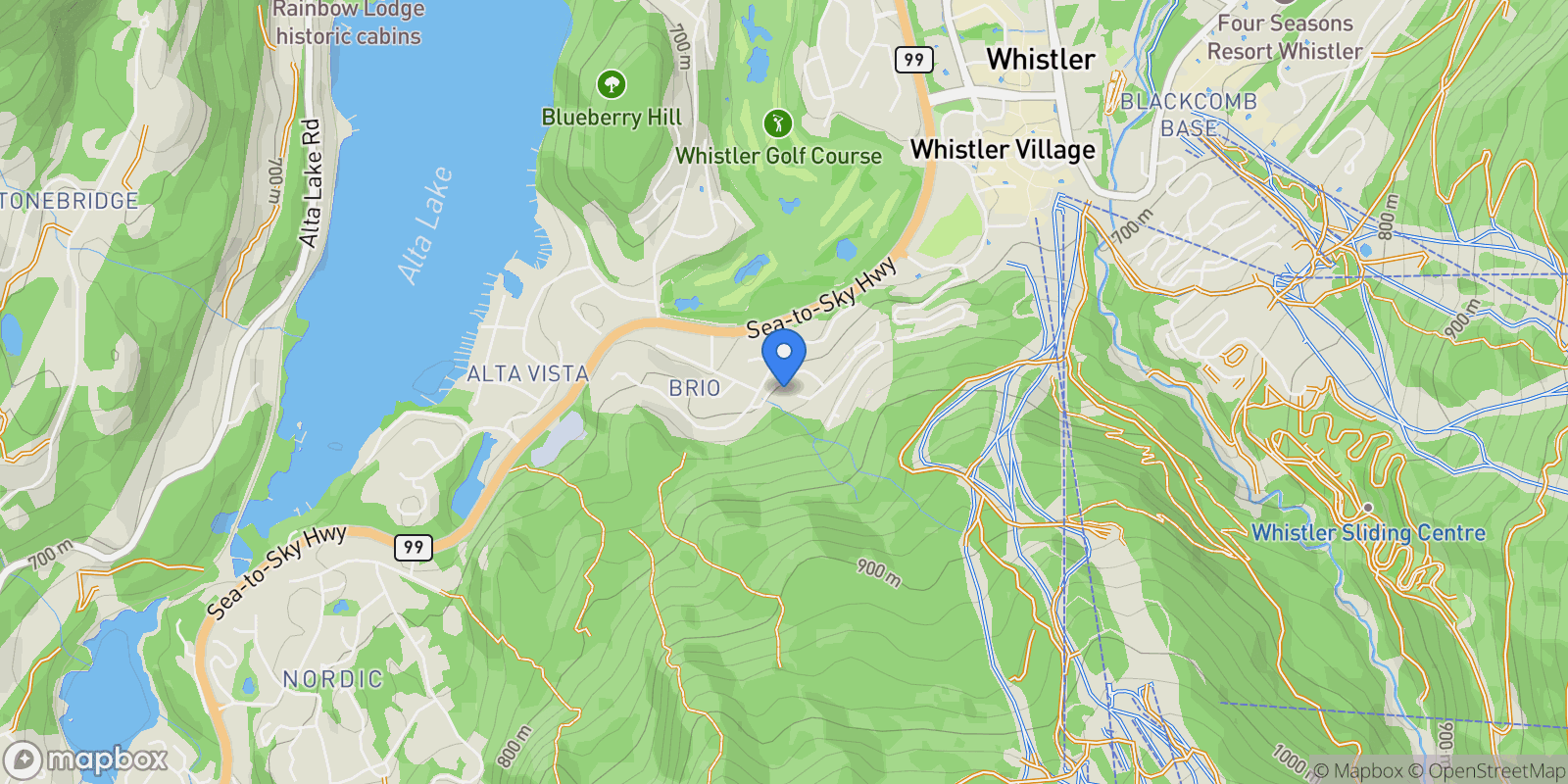 Map showing 3801 Sunridge Place, Whistler, British Columbia, Canada.