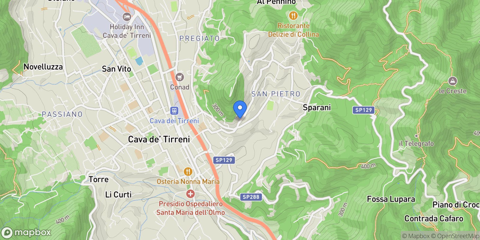 Map showing Via Nicola Pastore 2/bis, Cava de' Tirreni, Campania, Italy.