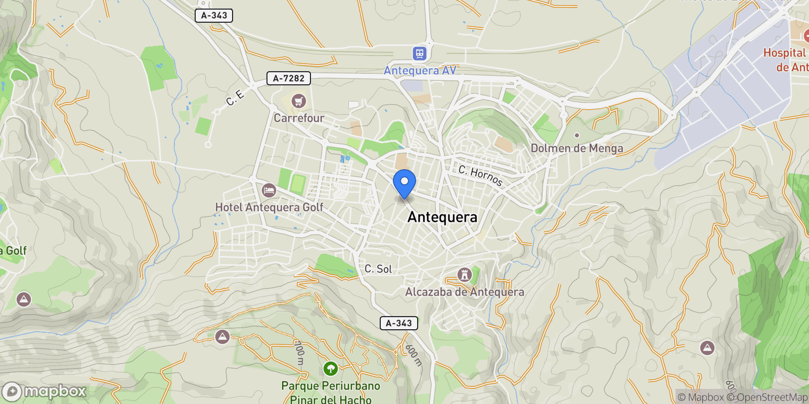 Map showing Antequera, Andalusia, Spain.