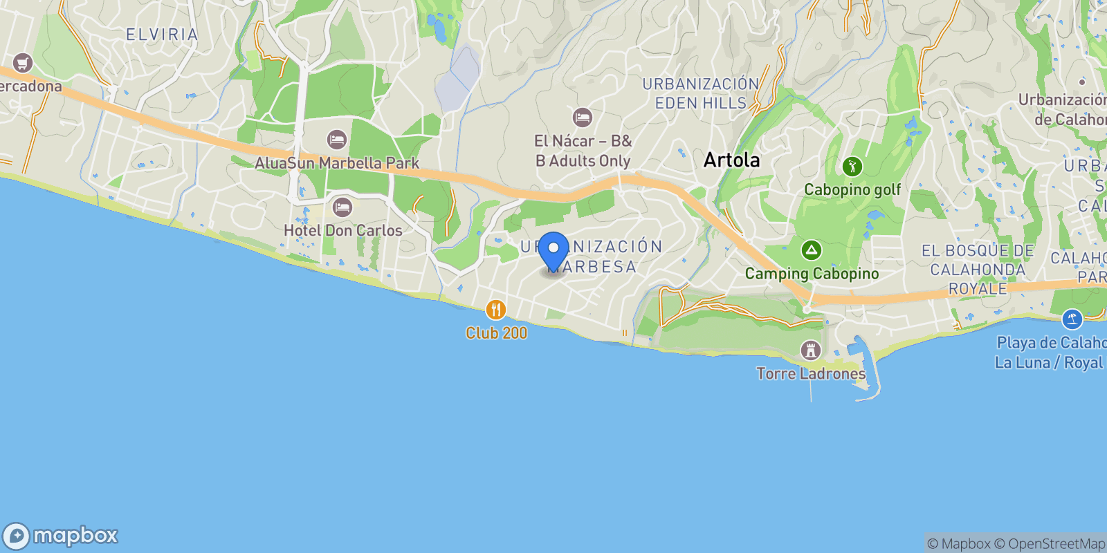 Map showing Elviria-Cabopino, Marbella, Spain.