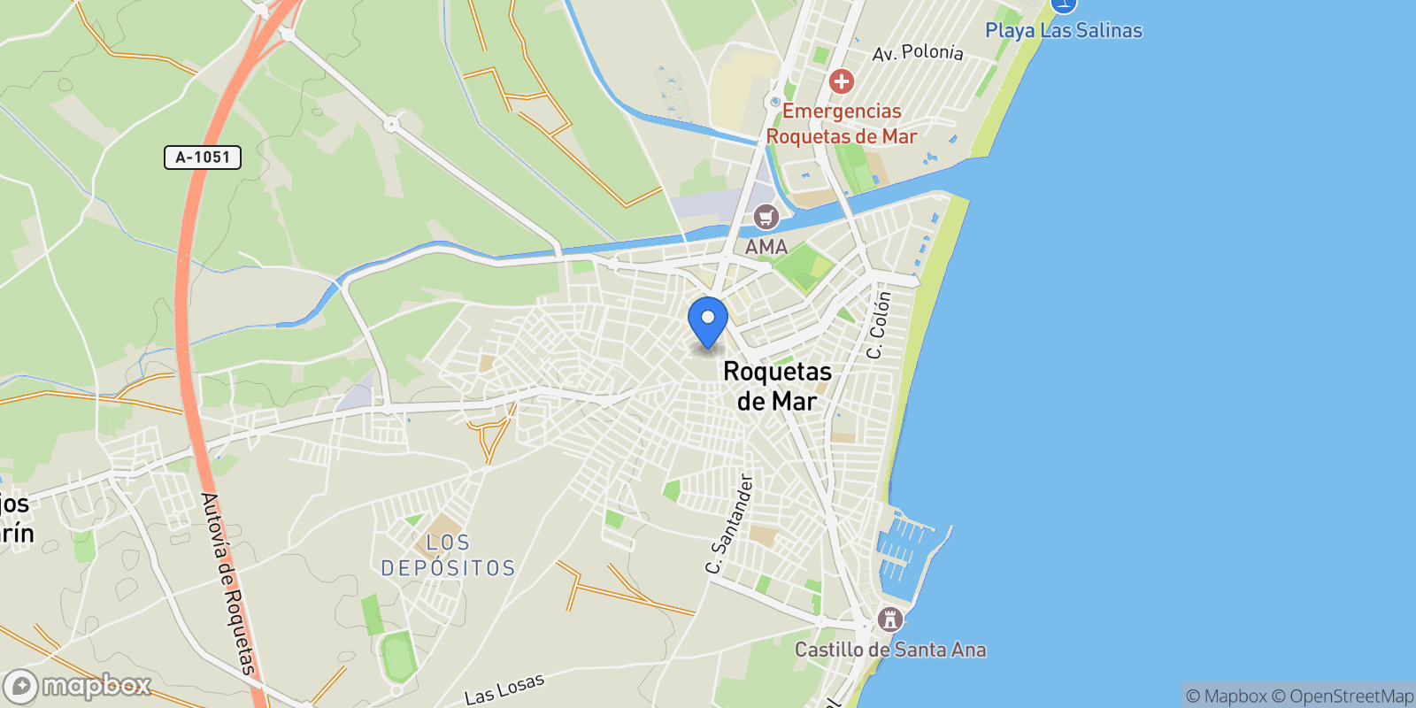 Map showing Roquetas de Mar, Andalusia, Spain.