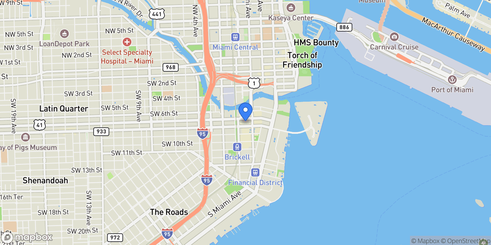 Map showing 88 SW 7th St unit 4101, Miami, FL 33130, Miami, Florida, United States.