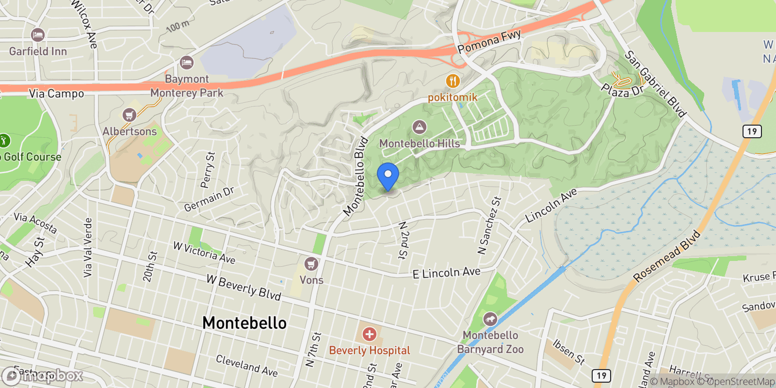 Map showing 211 Peacock Lane, Montebello, California, United States.