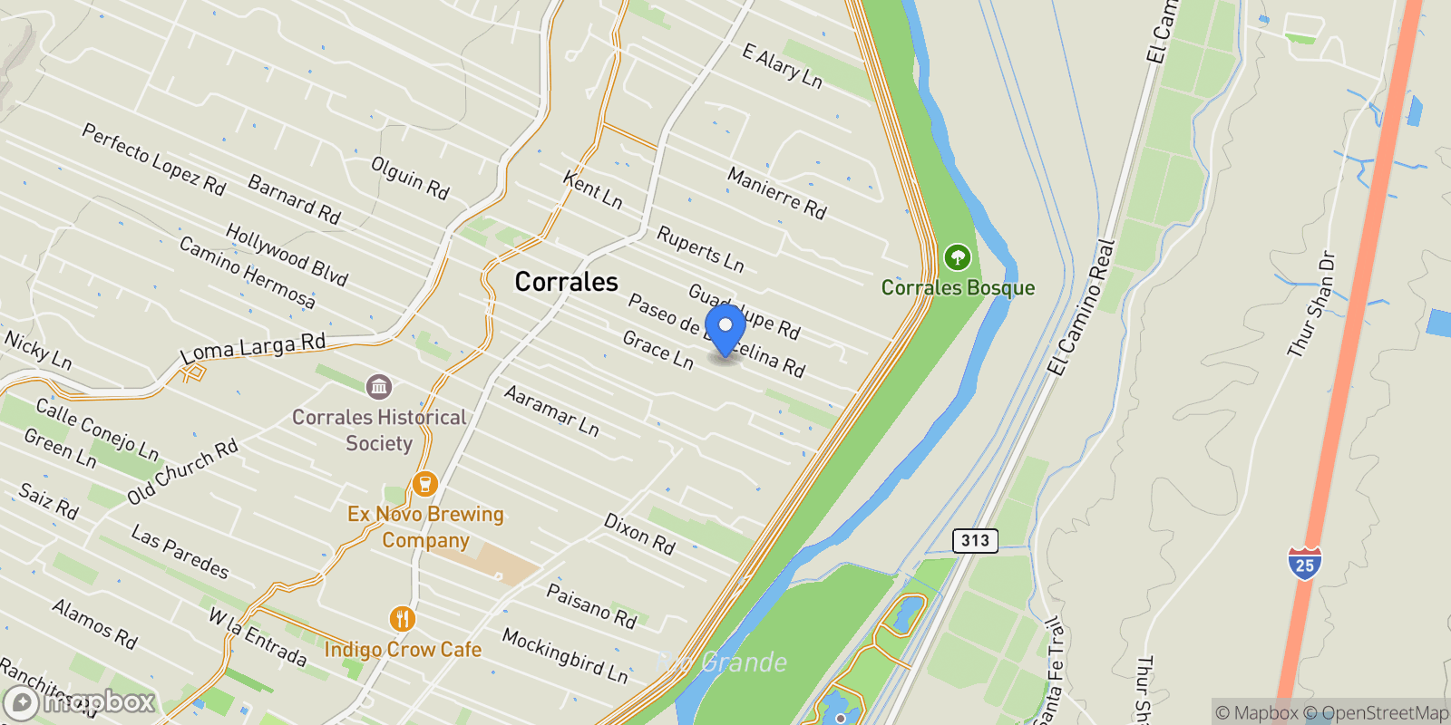 Map showing 400 Perea Lane, Corrales, NM 87048, Corrales, New Mexico, United States.