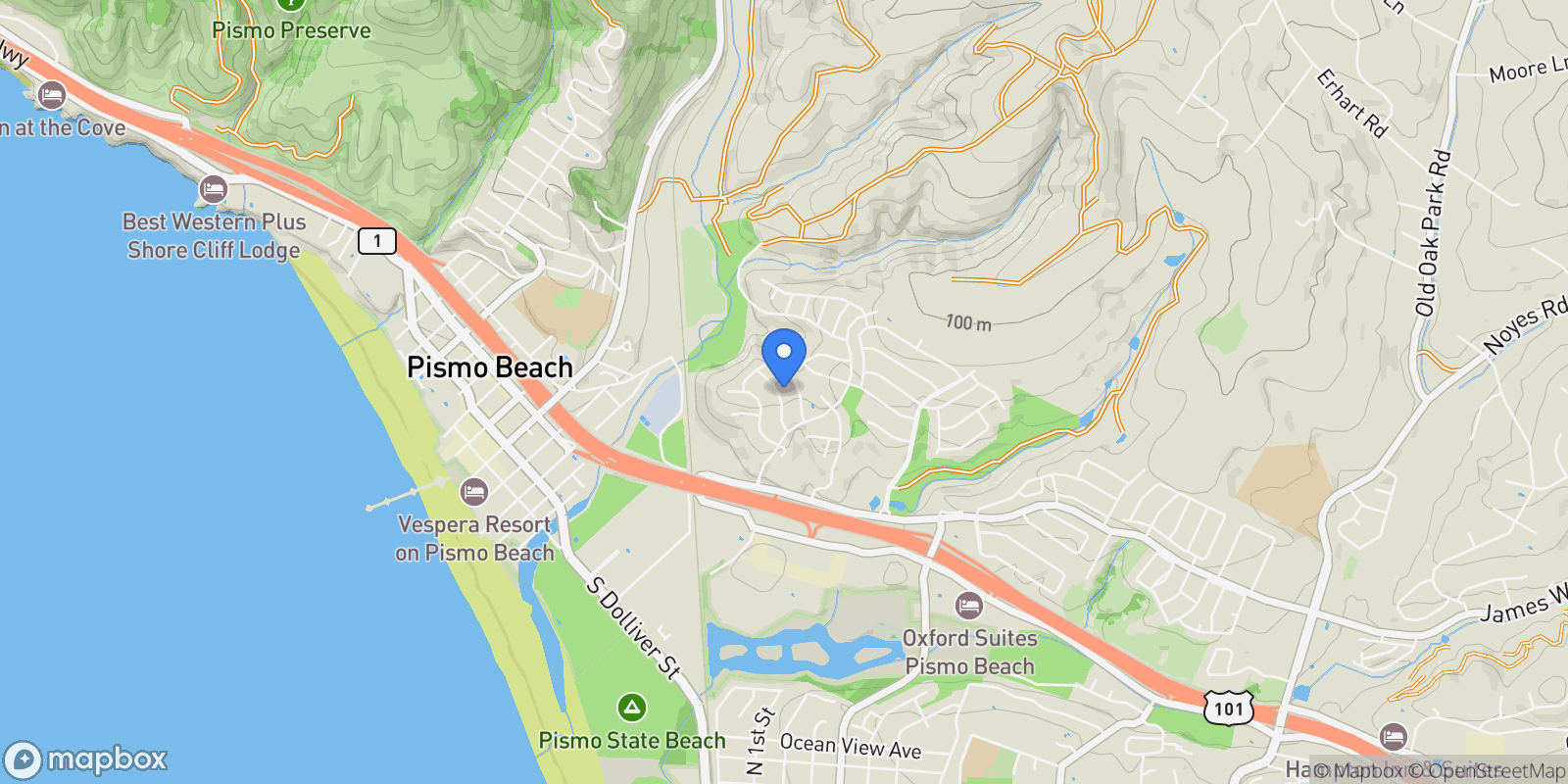 Map showing 170 Surf Street, Pismo Beach, California, United States.