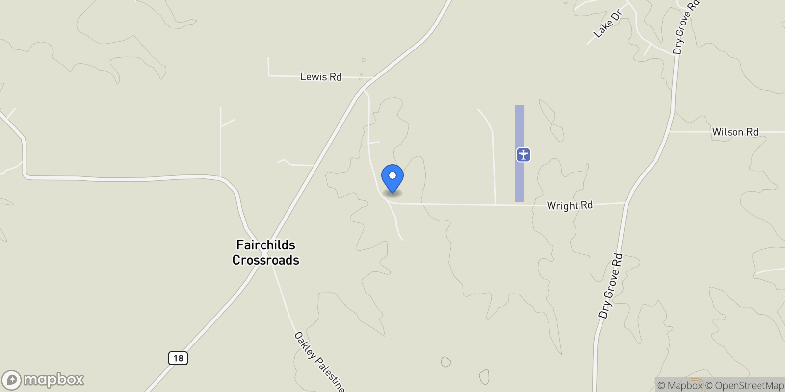 Map showing 1600 Wright Road, Raymond, MS 39154, Raymond, Mississippi, United States.