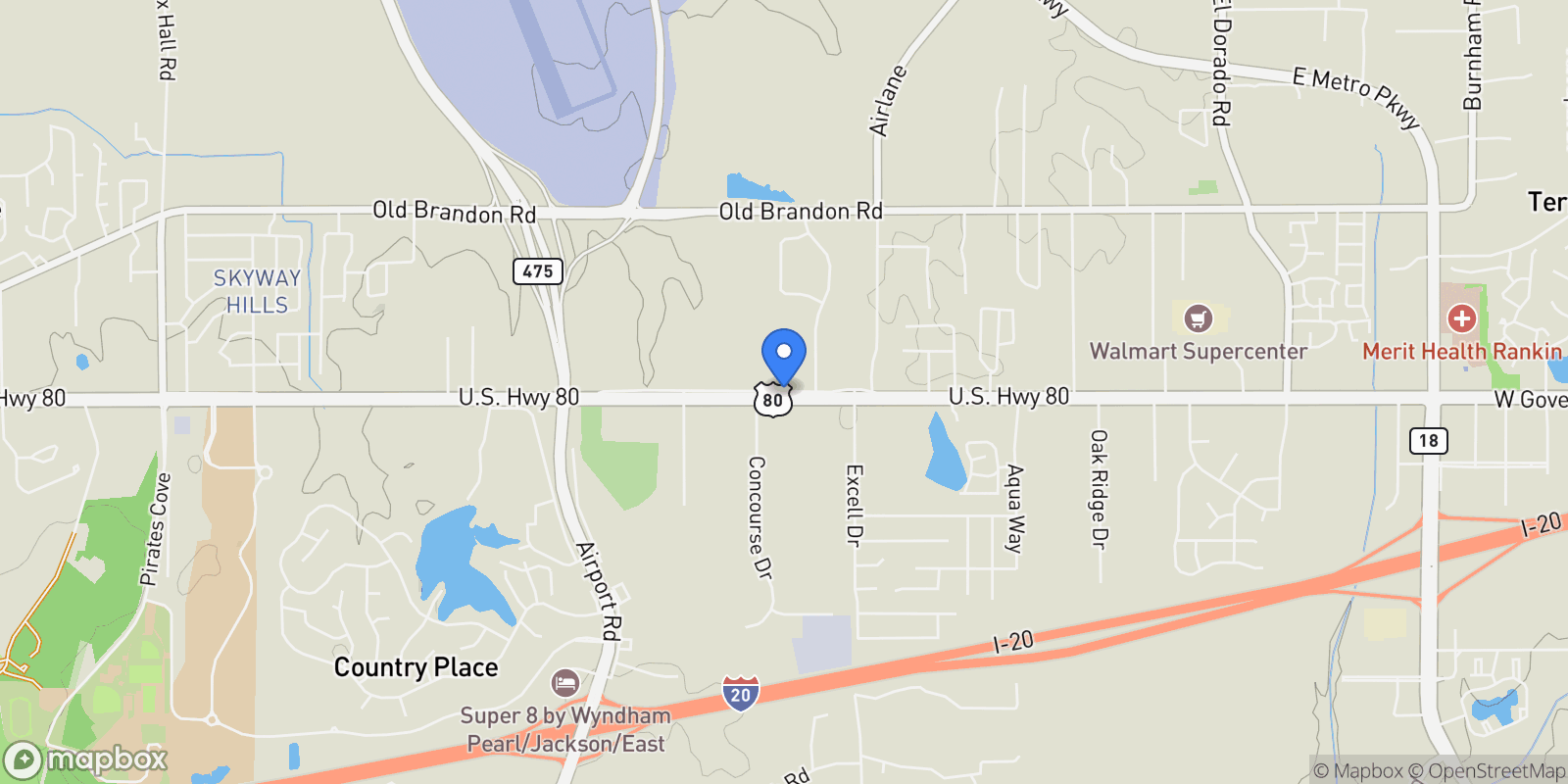 Map showing 0 Frontage Road, Byram, MS 39170, Pearl, Mississippi, United States.