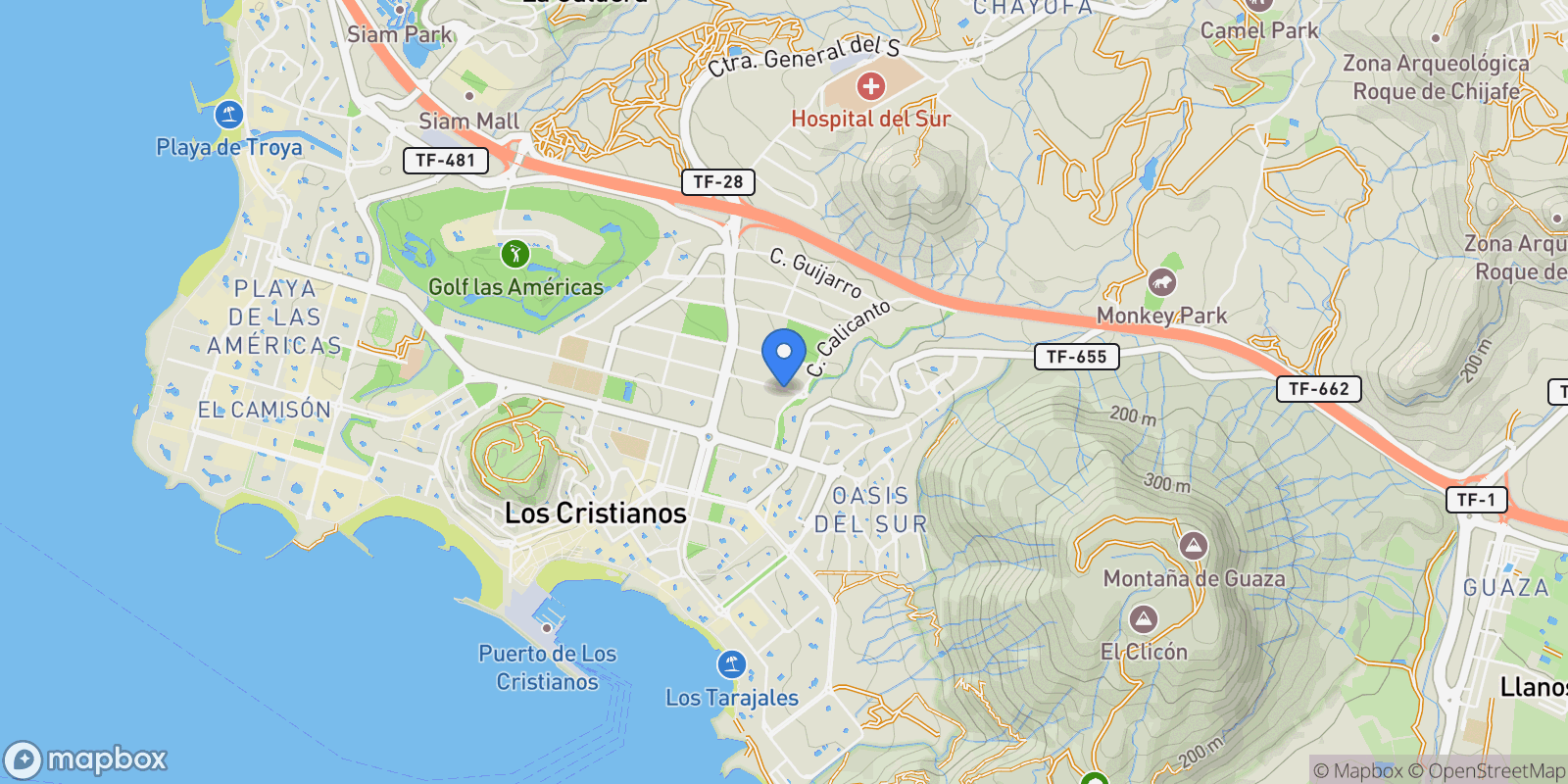 Map showing 38650 Arona, Santa Cruz de Tenerife, Spain, Los Cristianos, Canary Islands, Spain.