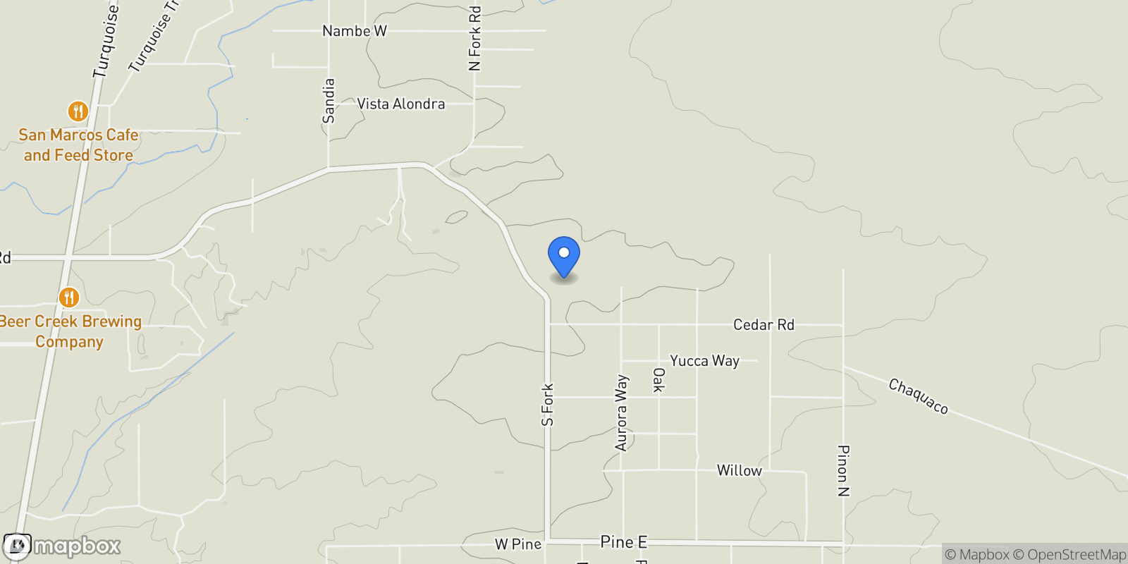 Map showing 57 A Southfork A, Santa Fe, NM 87508, Santa Fe, New Mexico, United States.