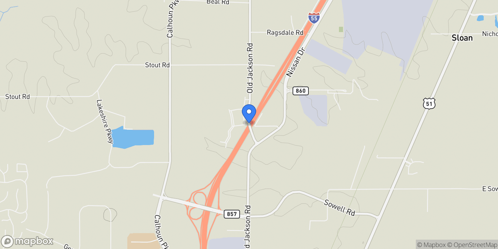 Map showing Old Jackson Road, Canton, MS 39046, Madison, Mississippi, United States.