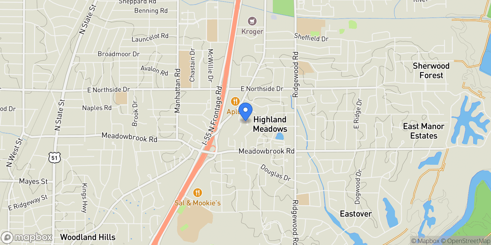 Map showing 15 Eastparke Drive, Jackson, MS 39211, Jackson, Mississippi, United States.