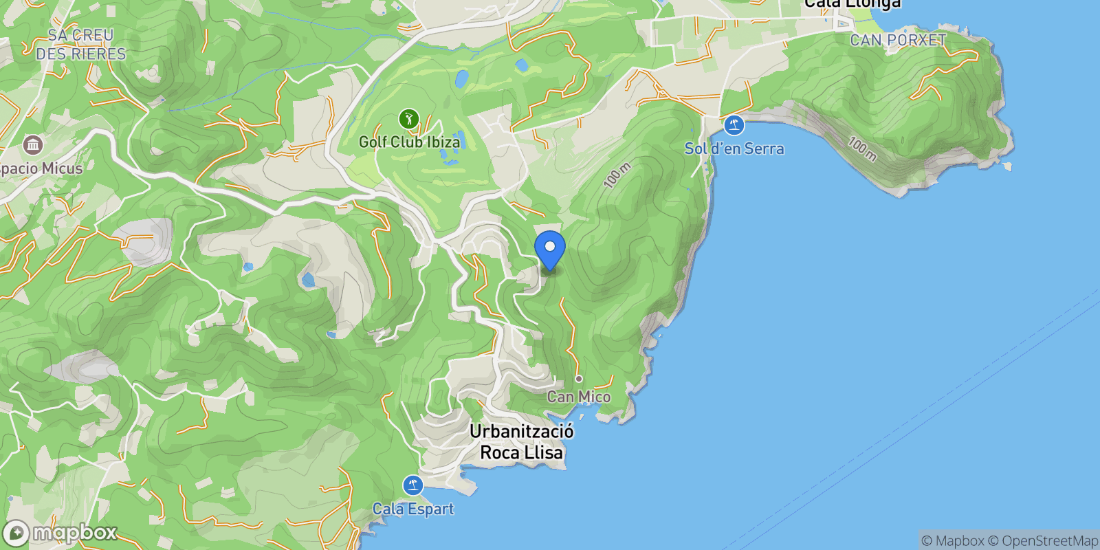Map showing Jesus, Santa Eulalia, Roca Llisa, Santa Eularia des Riu, Balearic Islands.