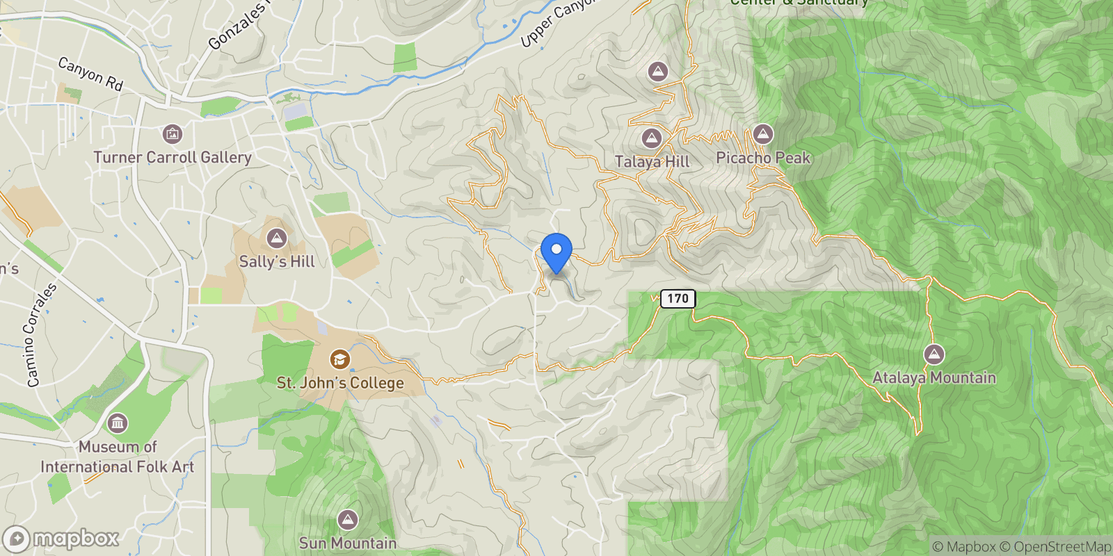 Map showing 1129 West Ridge Road, Santa Fe, NM 87505, Santa Fe, New Mexico, United States.