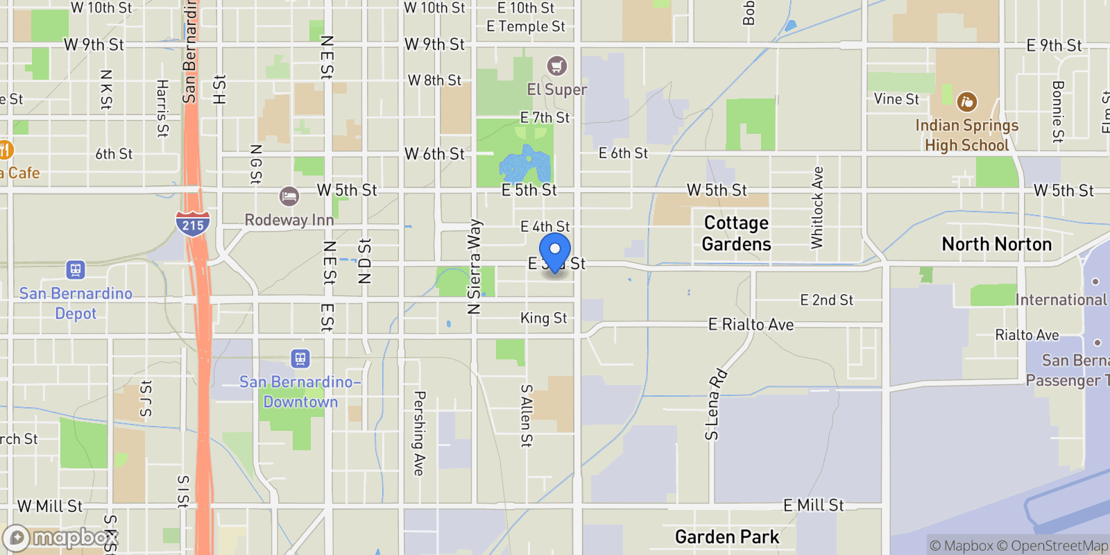 Map showing 258 Bryant St, San Bernardino, California, United States.