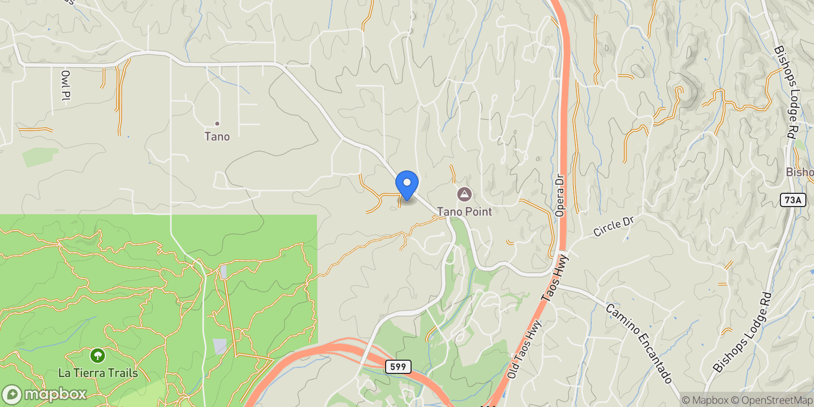 Map showing 88 Tano Road, Santa Fe, NM 87506, Santa Fe, New Mexico, United States.