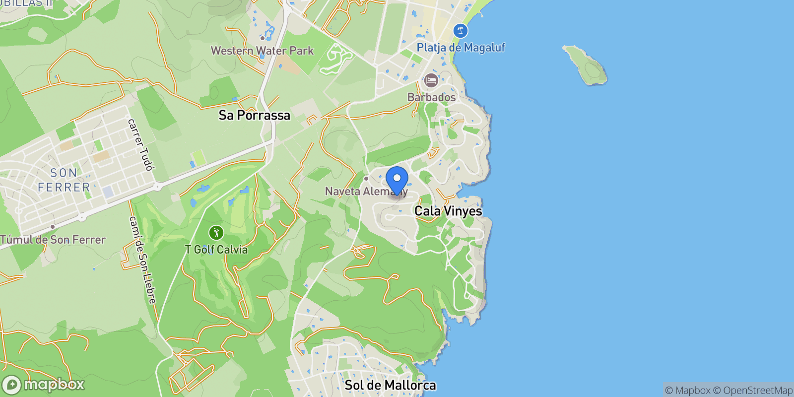 Map showing 07181 Cala Vinyes, Illes Balears, Spain, Calvia, Balearic Islands, Spain.