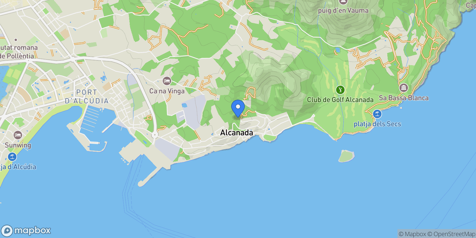 Map showing Aucanada, Alcudia, Baleares, Alcudia, Alcudia, Balearic Islands, Spain.