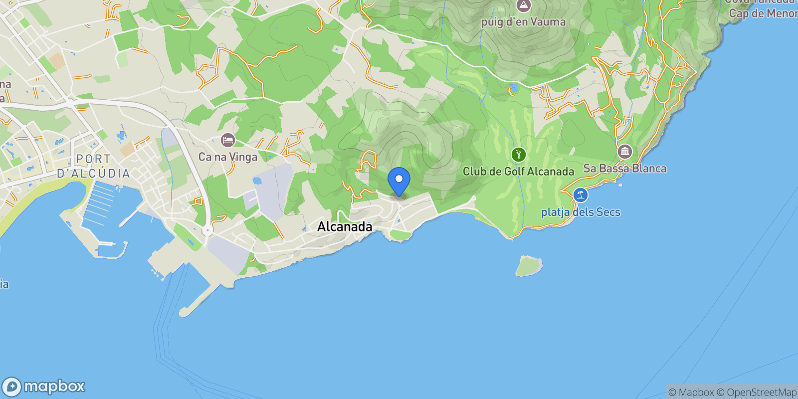 Map showing Aucanada, Alcudia, Baleares, Alcudia, Alcudia, Balearic Islands, Spain.