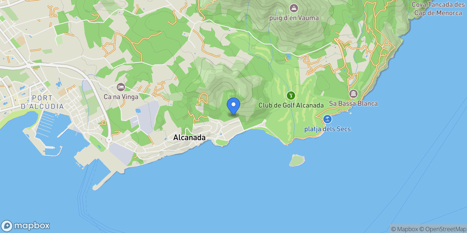 Map showing Aucanada, Alcudia, Baleares, Alcudia, Alcudia, Balearic Islands, Spain.
