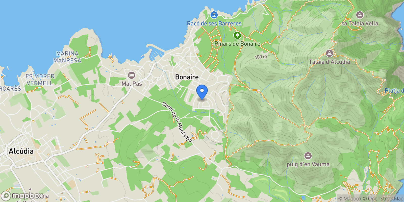 Map showing Bonaire - Malpas, Alcudia, Baleares, Alcudia, Alcudia, Balearic Islands, Spain.