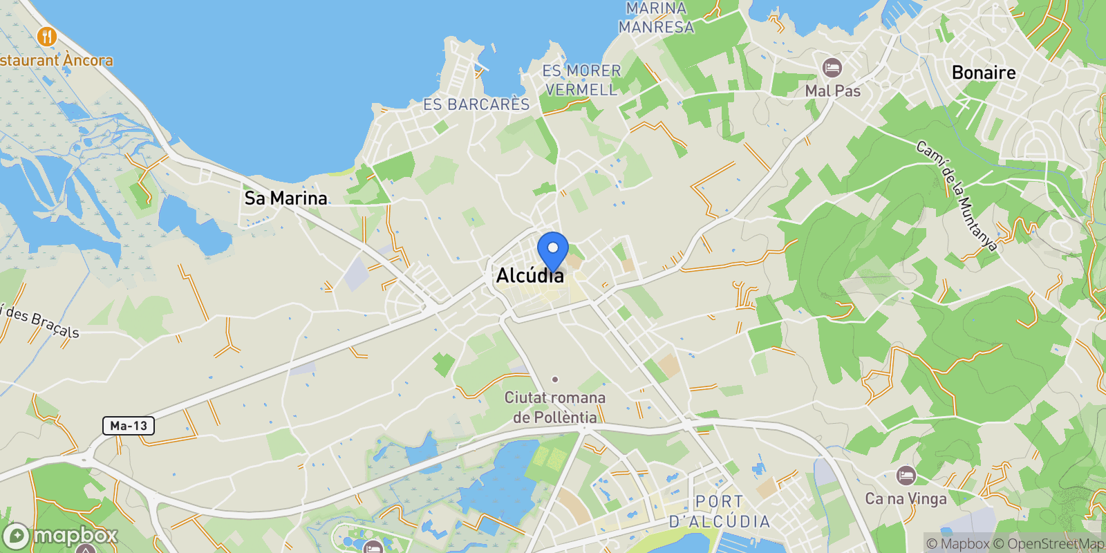 Map showing Alcudia Pueblo, Alcudia, Baleares, Alcudia, Alcudia, Balearic Islands, Spain.