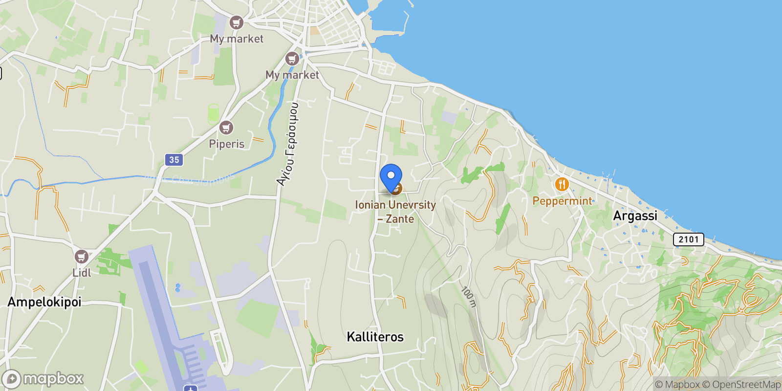 Map showing Municipal Commune of Zakynthos, Peloponnese, Western Greece and the Ionian, Greece.