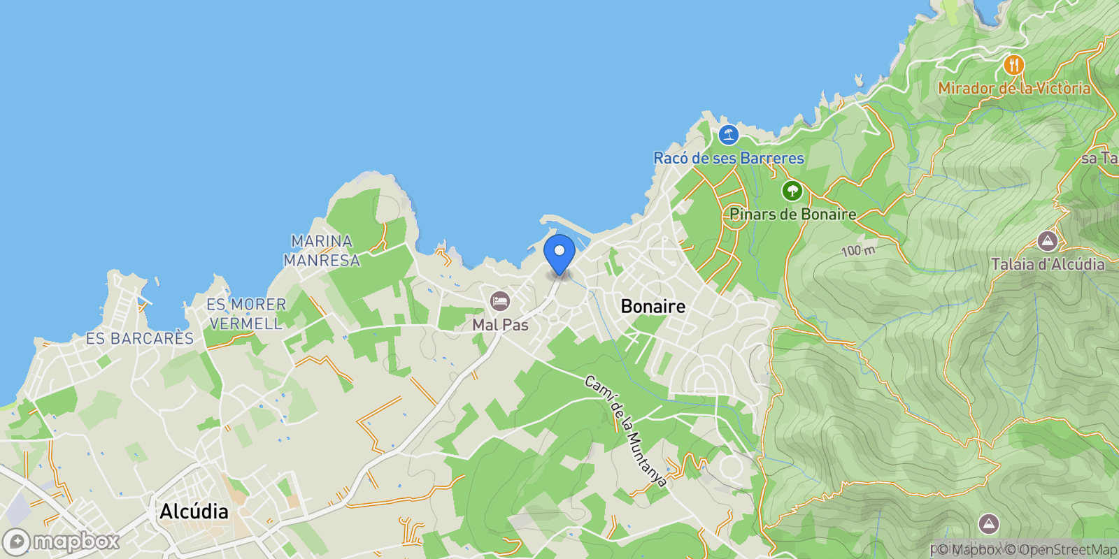Map showing Bonaire - Malpas, Alcudia, Baleares, Alcudia, Alcudia, Balearic Islands, Spain.