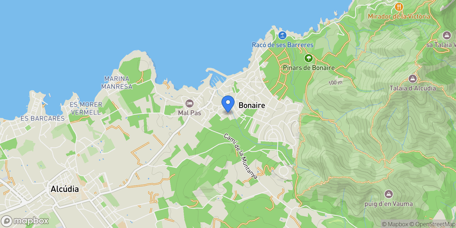 Map showing Bonaire - Malpas, Alcudia, Baleares, Alcudia, Alcudia, Balearic Islands, Spain.