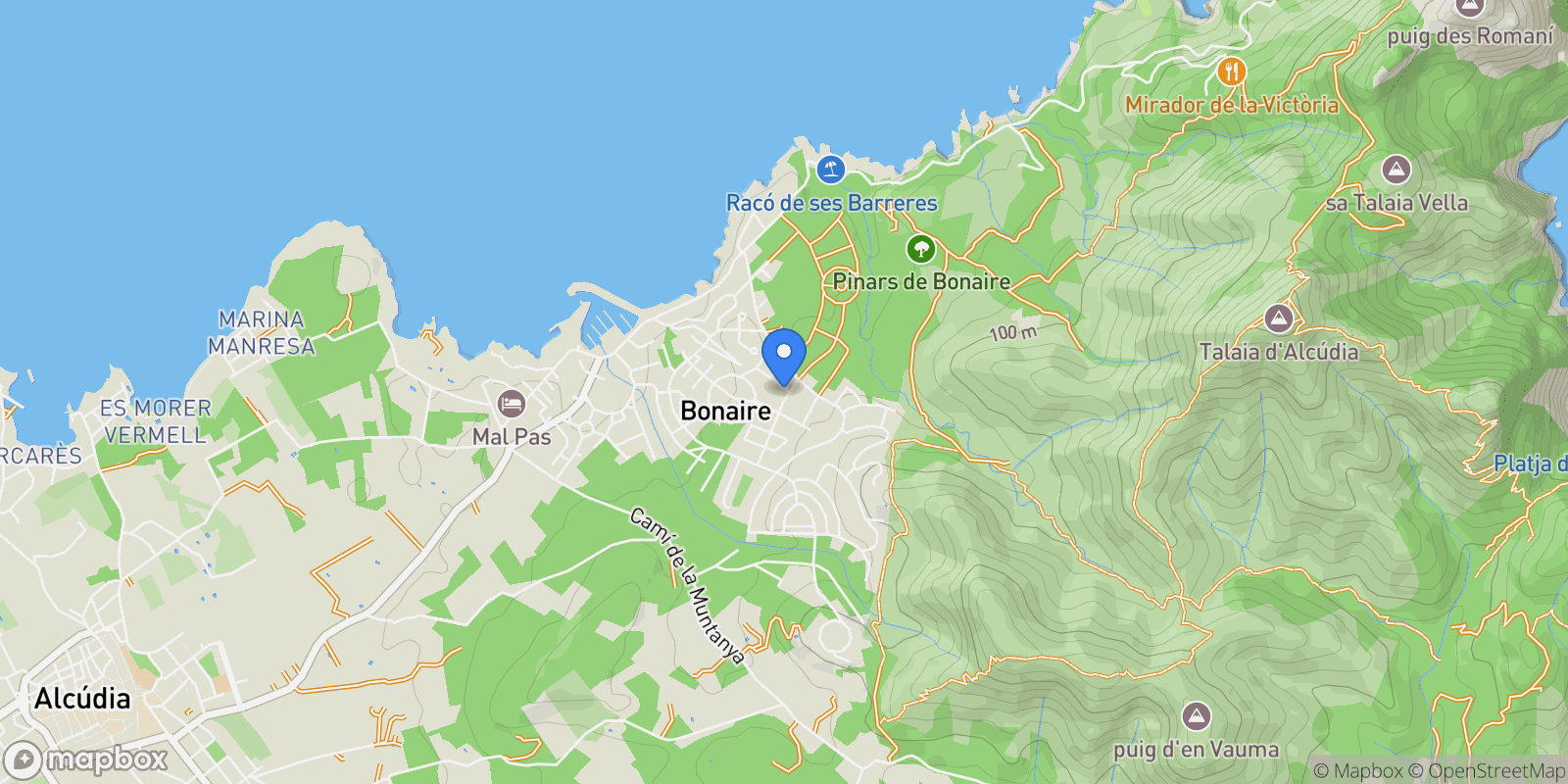 Map showing Bonaire - Malpas, Alcudia, Baleares, Alcudia, Alcudia, Balearic Islands, Spain.