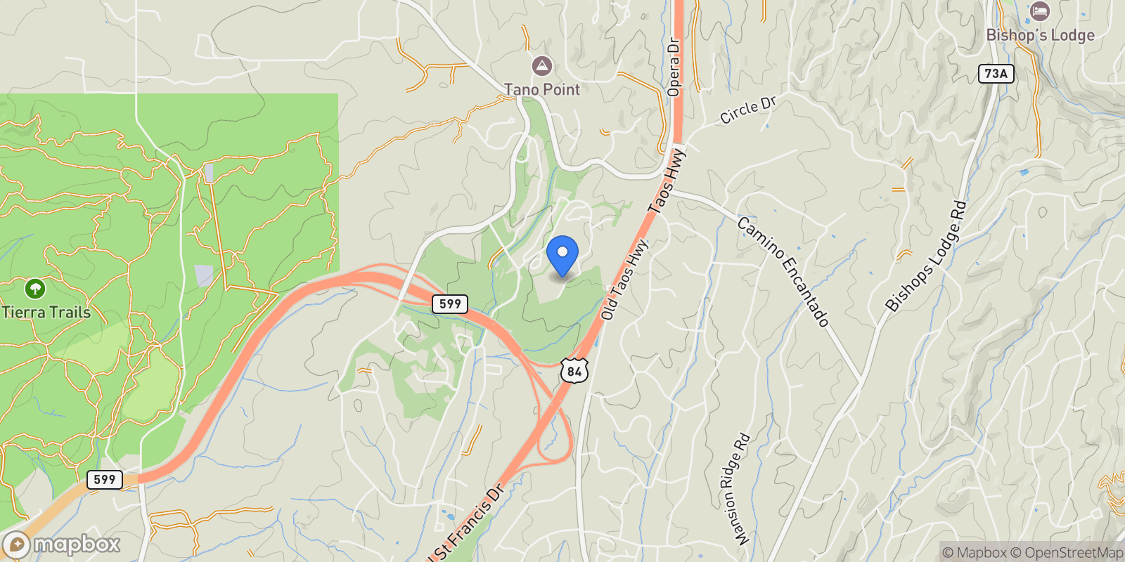 Map showing 570 Via Arista, Santa Fe, NM 87506, Santa Fe, New Mexico, United States.