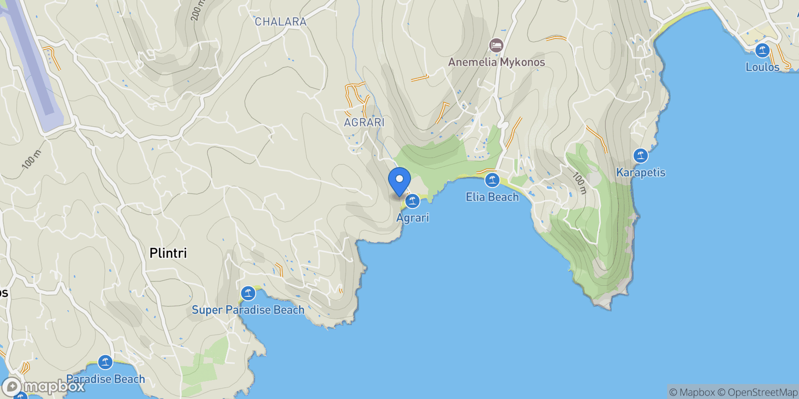 Map showing Mykonos, Aegean, Greece.