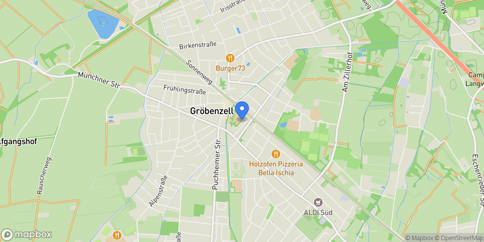 Map showing Gröbenzell, Bavaria, Germany.