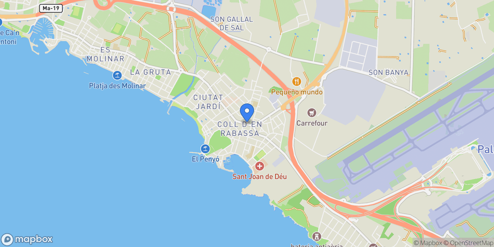Map showing Carrer del Cardenal Rossell, 81, Platja de Palma, 07007 Palma, Illes Balears, Spain, Palma, Balearic Islands, Spain.