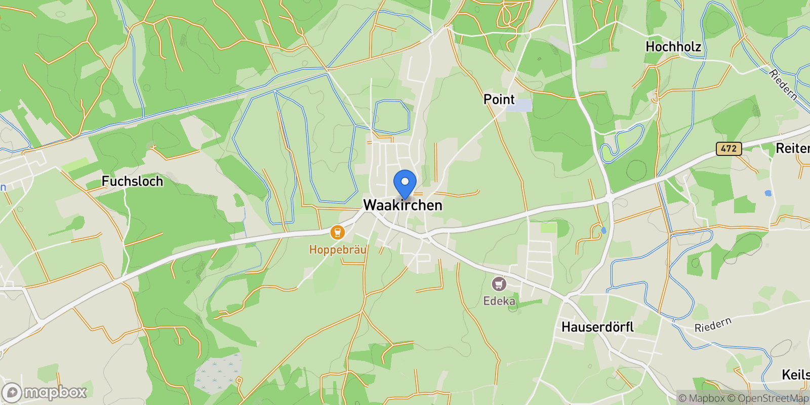 Map showing Waakirchen, Bavaria, Germany.