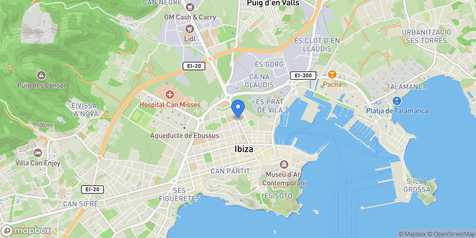 Map showing C. de Marià Llobet Roman, 07800 Eivissa, Illes Balears, Spain, Ibiza Town, Balearic Islands, Spain.