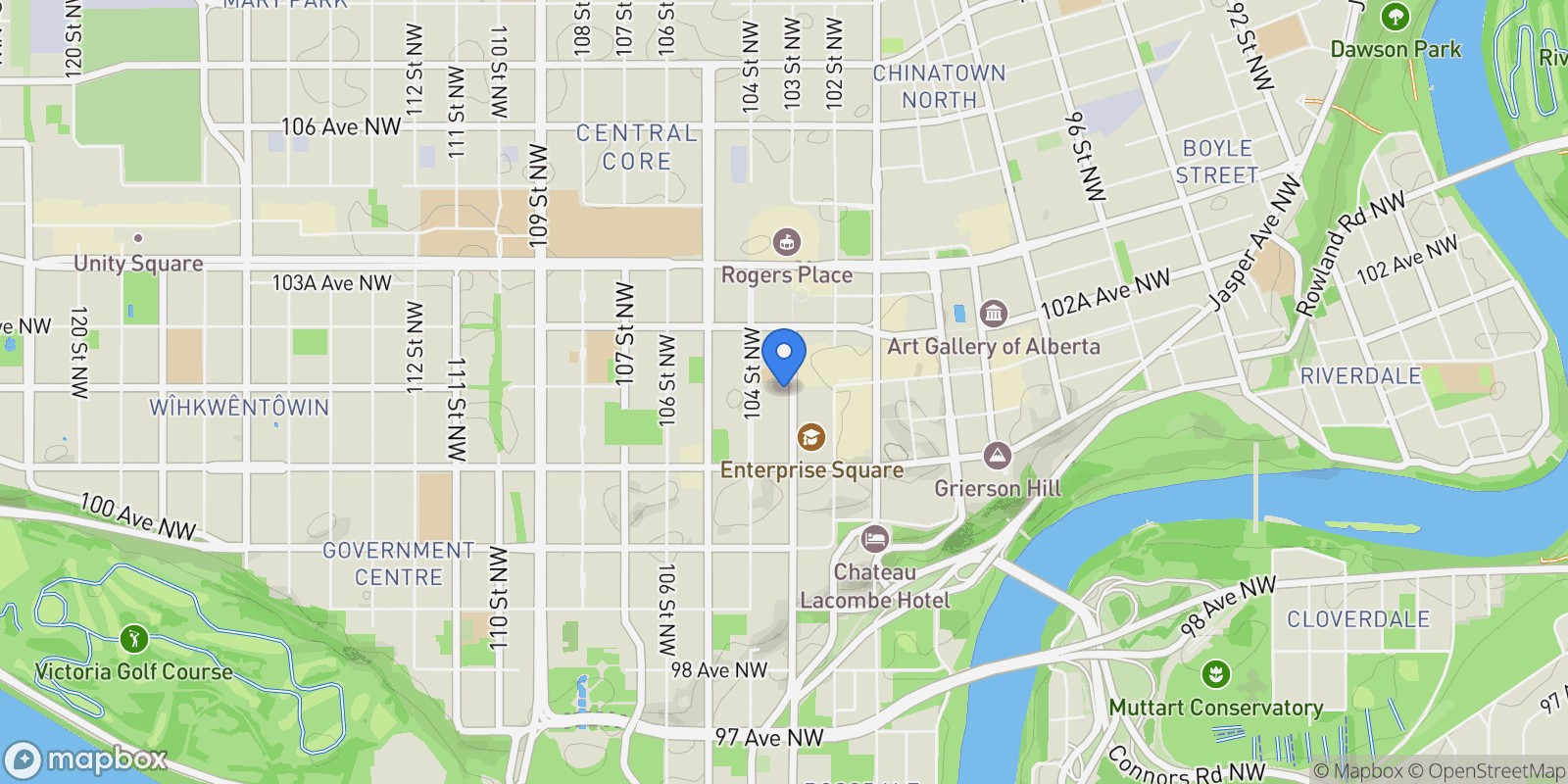 Map showing 10180 103 Street  3802, Edmonton, AB T5J 0L1, Edmonton, Alberta, Canada.