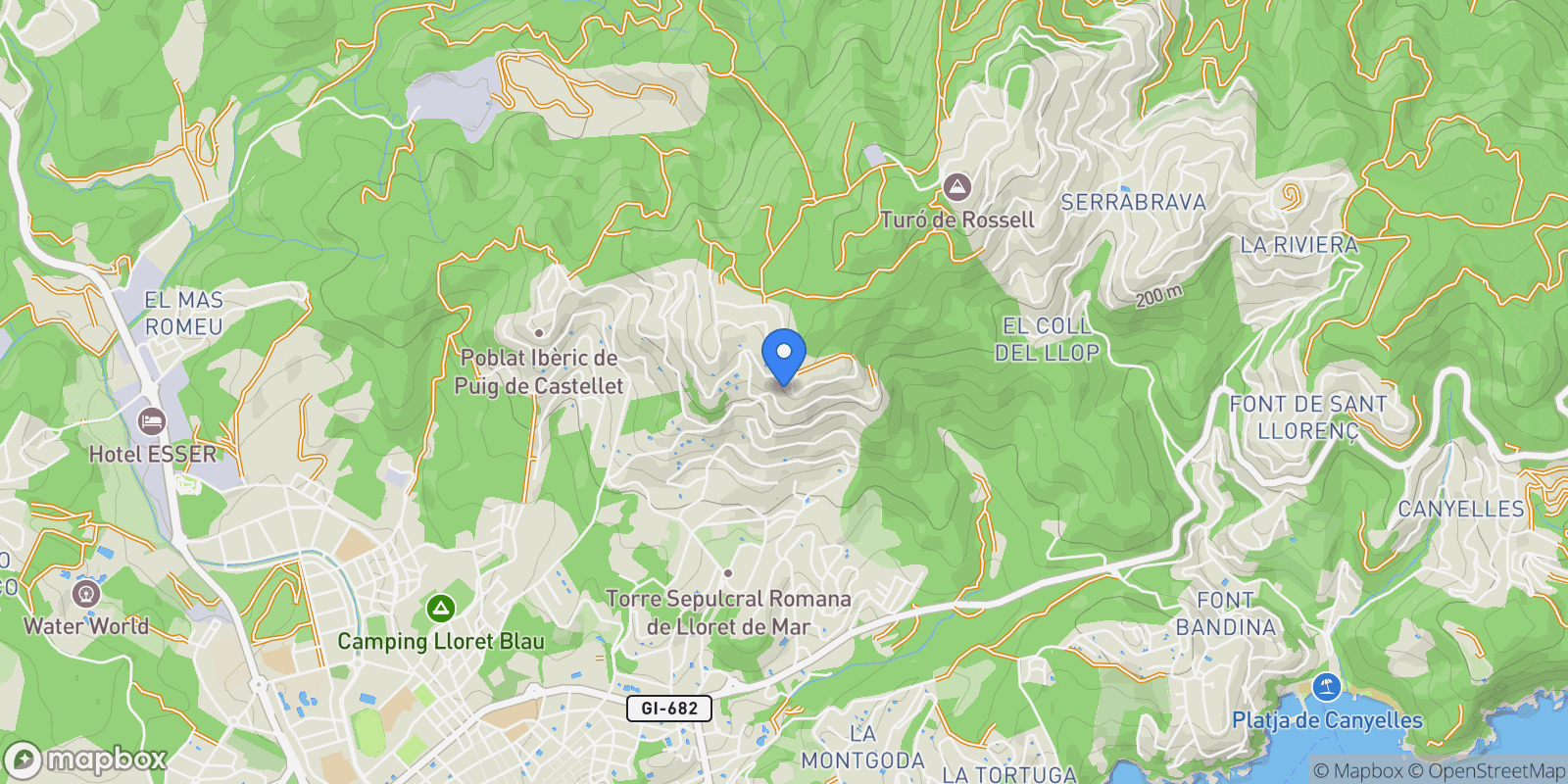 Map showing RIU ONYAR, Girona, Lloret de Mar, Catalonia, Spain.