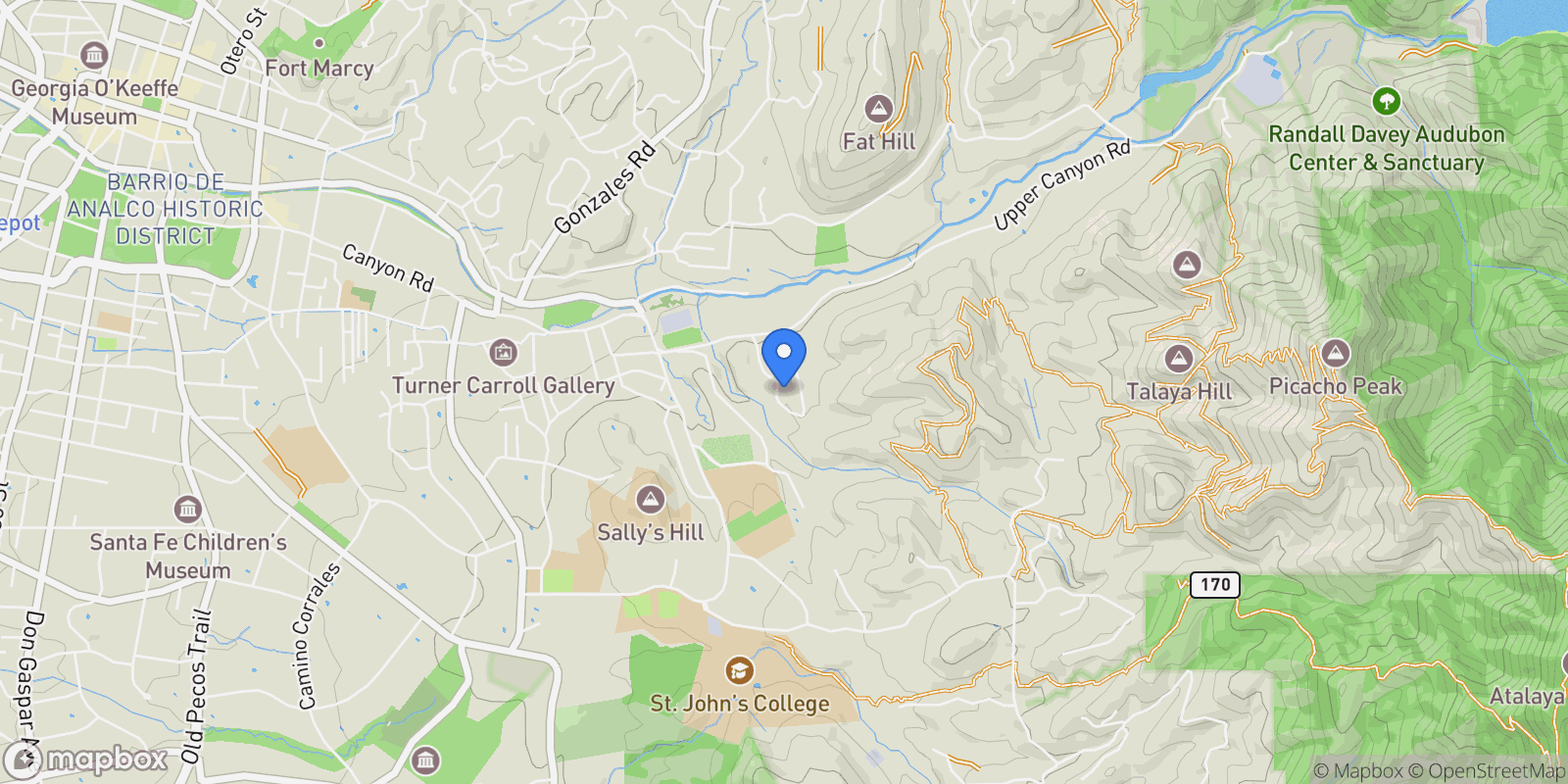 Map showing 525 Camino Militar, Santa Fe, NM 87501, Santa Fe, New Mexico, United States.