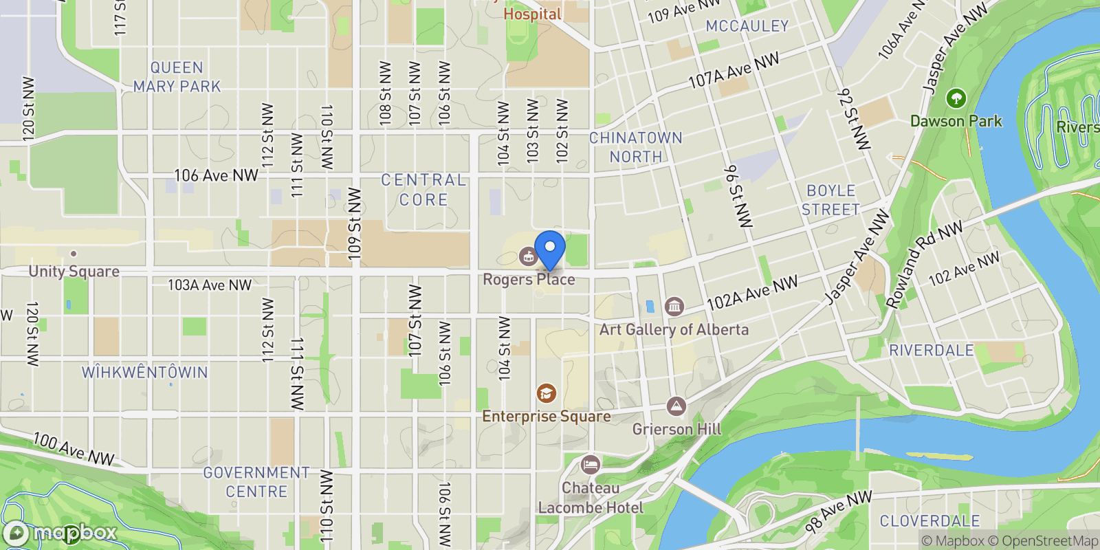 Map showing 10360 102 Street  4501, Edmonton, AB T5J 0K6, Edmonton, Alberta, Canada.