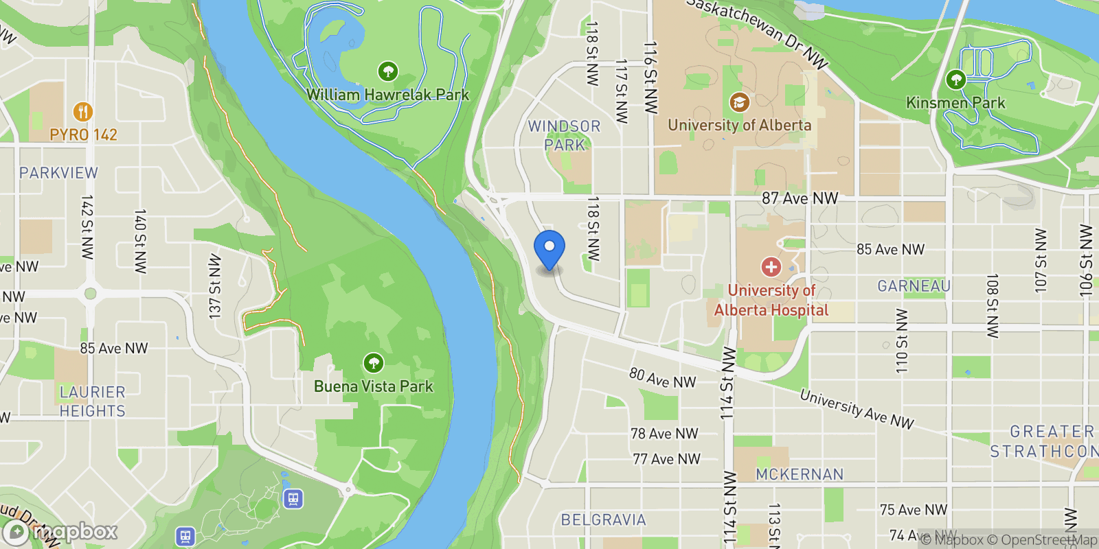 Map showing 8318 120 Street, Edmonton, AB T6G 1X2, Edmonton, Alberta, Canada.