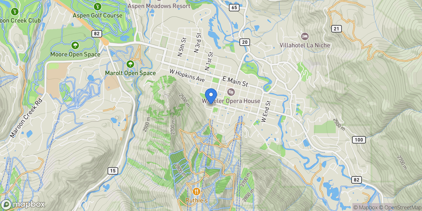 Map showing 131 E Durant Avenue, Aspen, Colorado, United States.