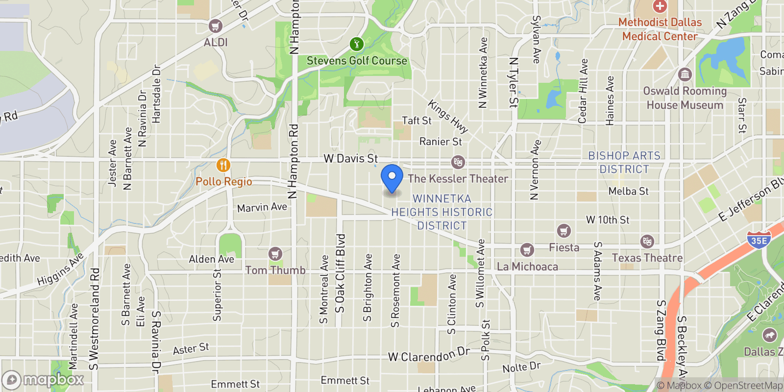 Map showing 211 N Rosemont Avenue, Dallas, Texas, United States.