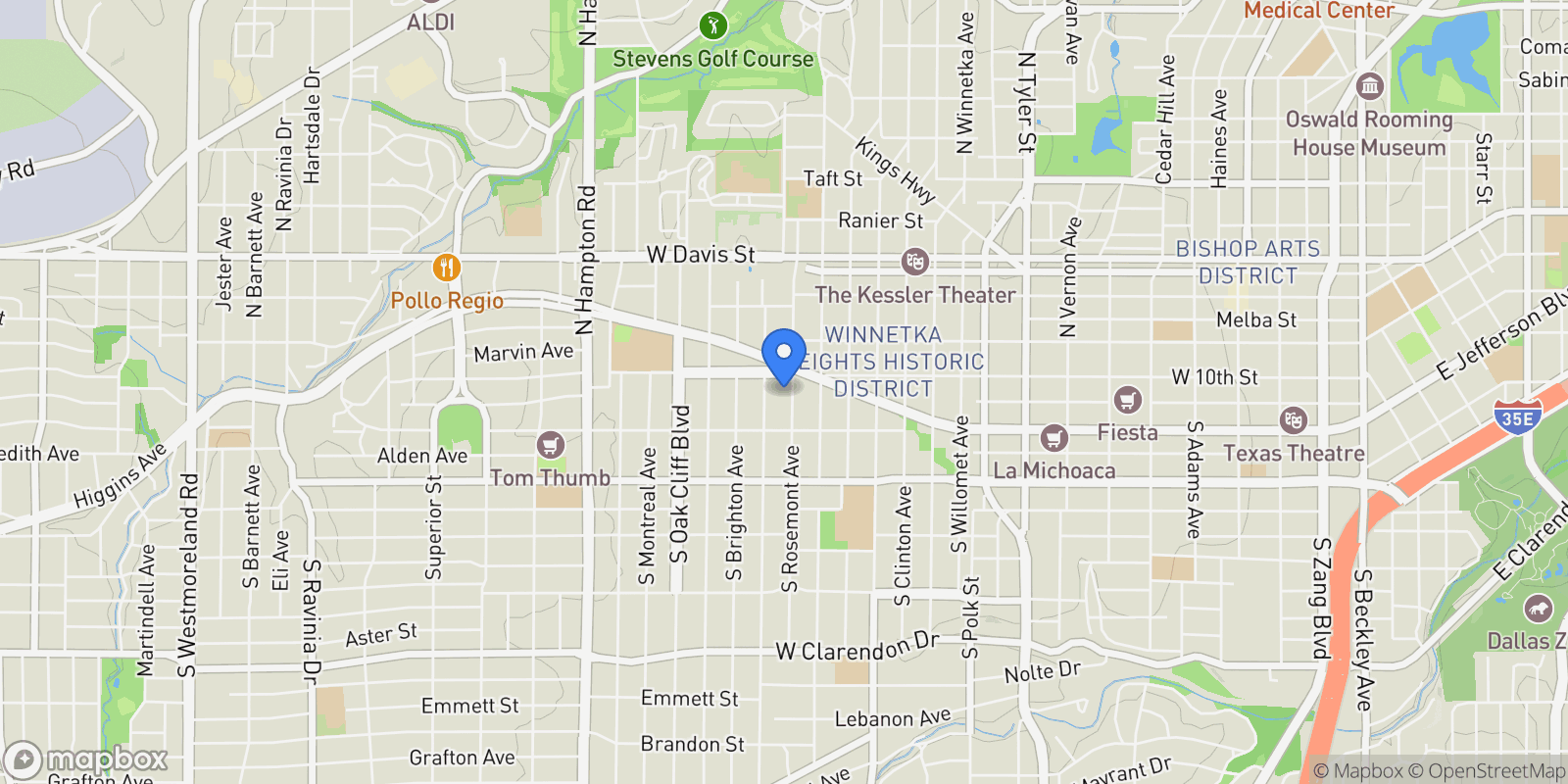 Map showing 115 S Rosemont Avenue, Dallas, Texas, United States.
