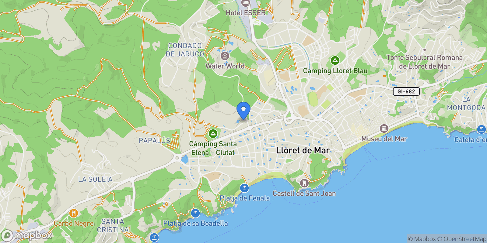 Map showing Santa Cristina a les Alegries, Girona, Lloret de Mar, Catalonia, Spain.