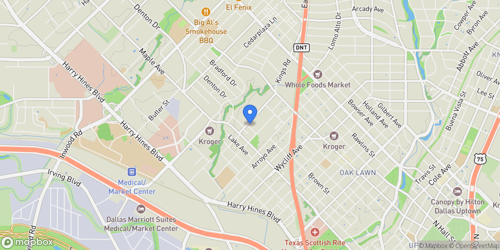 Map showing 2602 Kings Road, Dallas, Texas, United States.