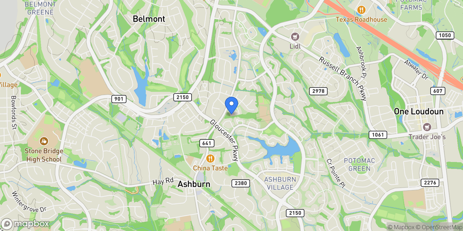 Map showing 20409 Baseline Terrace, Ashburn, VA 20147, Ashburn, Virginia, United States.
